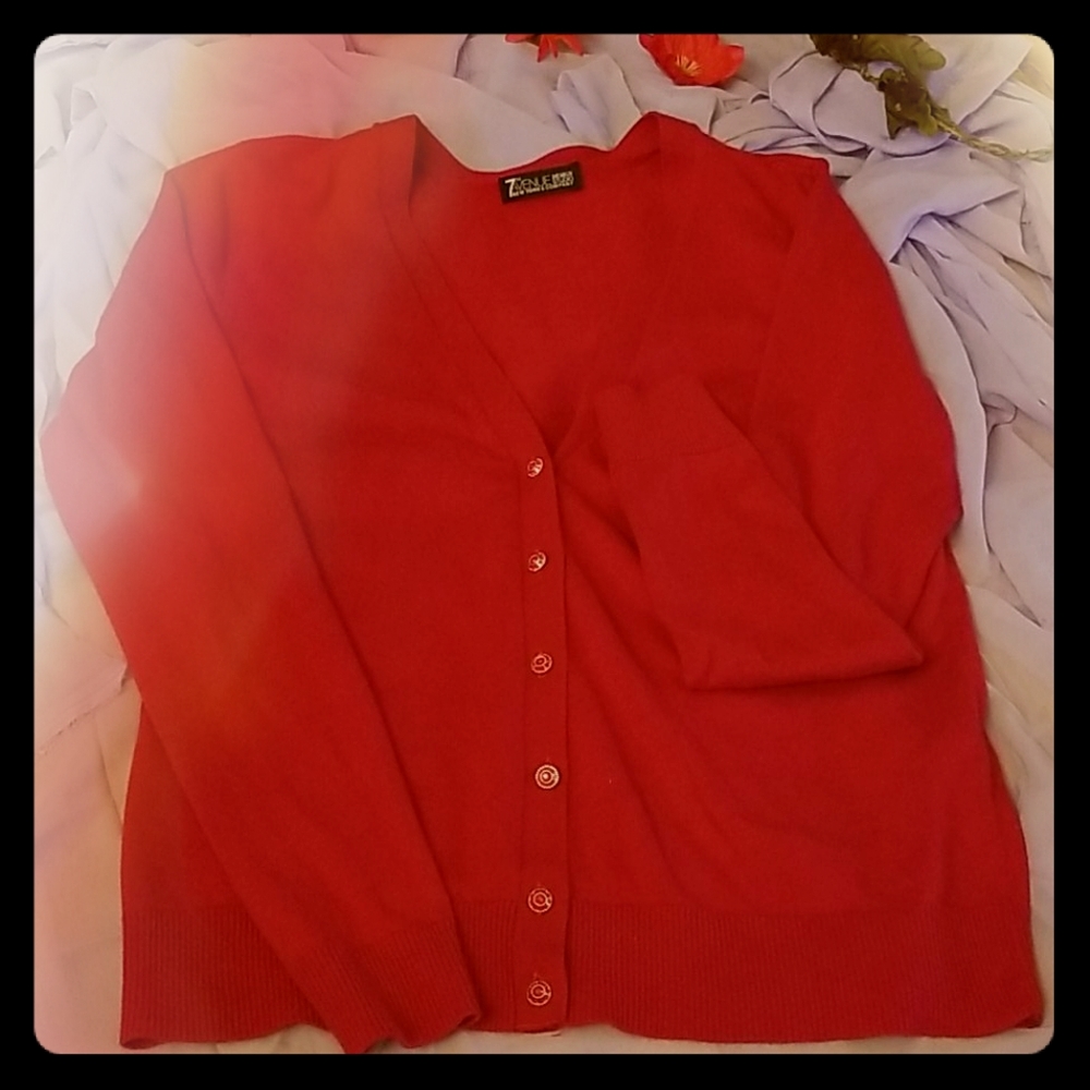 Women's Cherry Red Cardigan With Gold Buttons